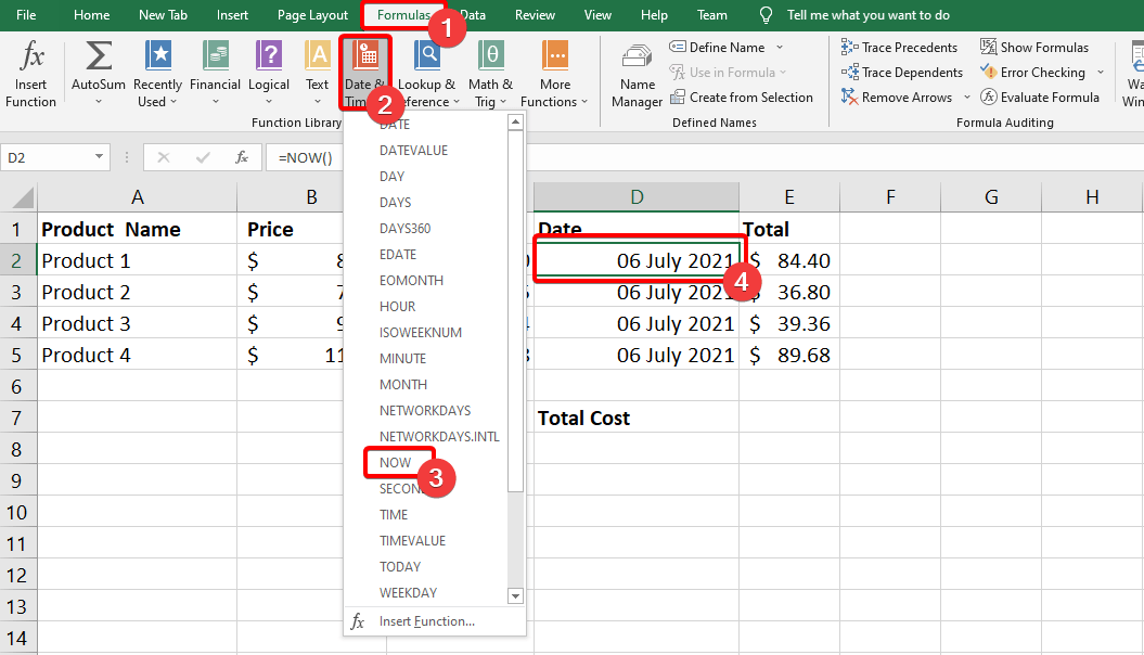 Inserting a Function from Function Library – MS Excel tutorial