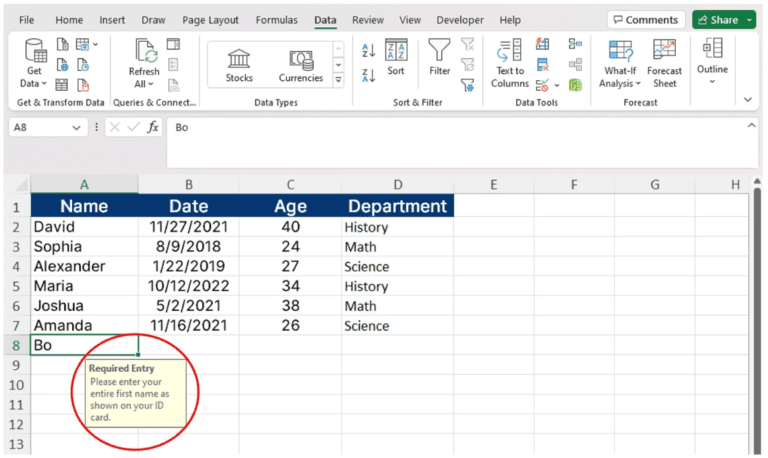 Data Validation in Excel